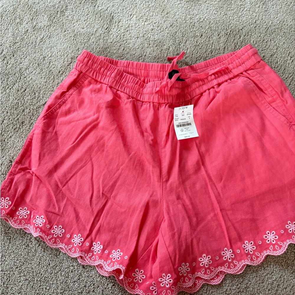 J. Crew High Waist Pink Embroidered Shorts